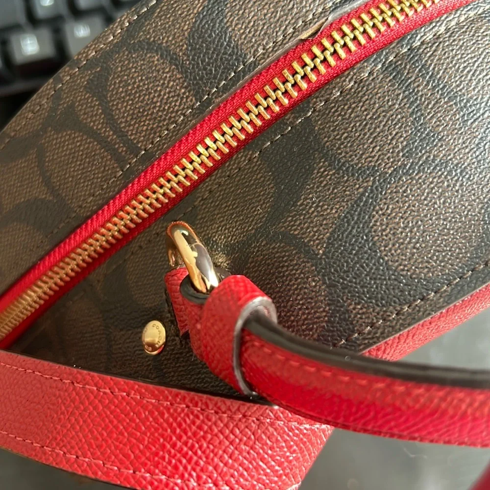 COACH Jordyn Backpack With Signature Canvas Detail Red Brown - Picture 15 of 17